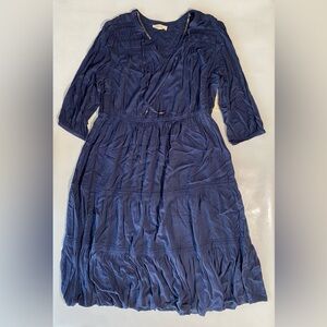 NEW Plus Size Nurture Westbound Long Sleeve VNeck Midi Dress Rayon Navy $89